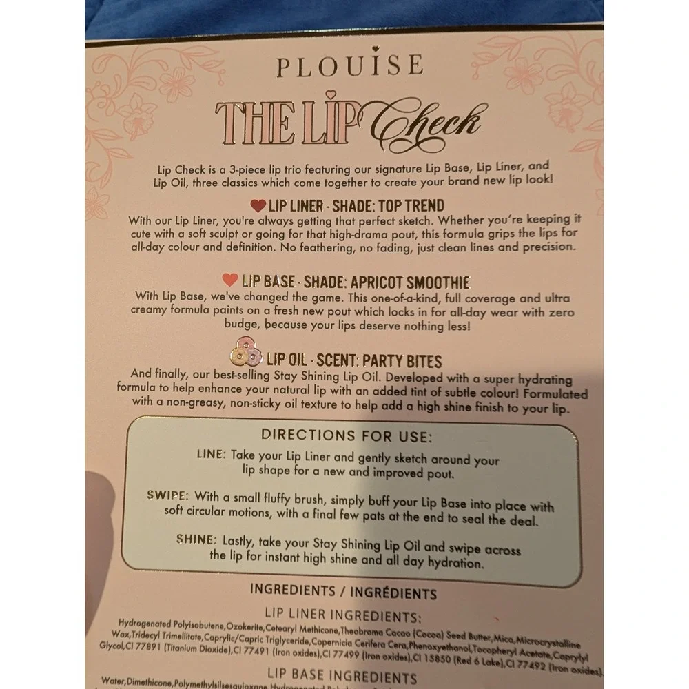P.Louise The Lip Check Lip Kit Pink Apricot Smoothie 3pc Set NEW